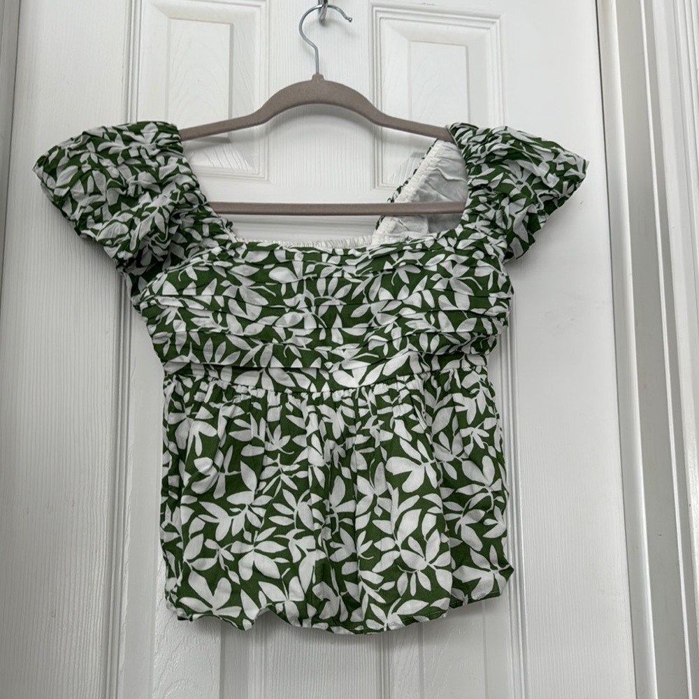 Floral Green and White Women's Top
